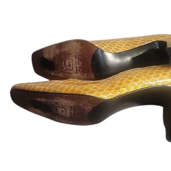Stuart Weitzman Yellow Snakeskin Leather Block Heels Womens Shoes Made In Spain - Picture 5 of 7
